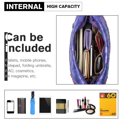 Miss Lulu Metallic Effect Chain Tote Bag - Purple | Stylish & Versatile Handbag