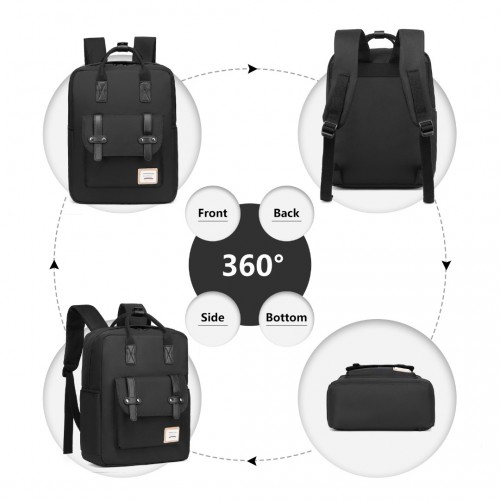 Kono Casual Daypack Lightweight Backpack Travel Bag - Full Black, Water Resistant & Versatile Design