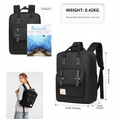 Kono Casual Daypack Lightweight Backpack Travel Bag - Full Black, Water Resistant & Versatile Design