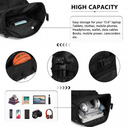 Kono Large Capacity Basketball Sports Fitness Backpack - Black | EQ2302