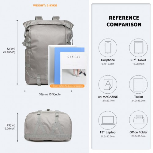 Kono Large Capacity Basketball Sports Fitness Backpack - Grey | EQ2302