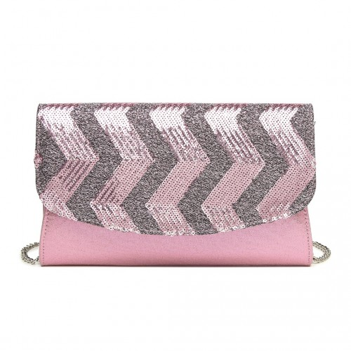 Miss Lulu Stunning Pink Sequins Evening Clutch Bag with Chain Shoulder Strap