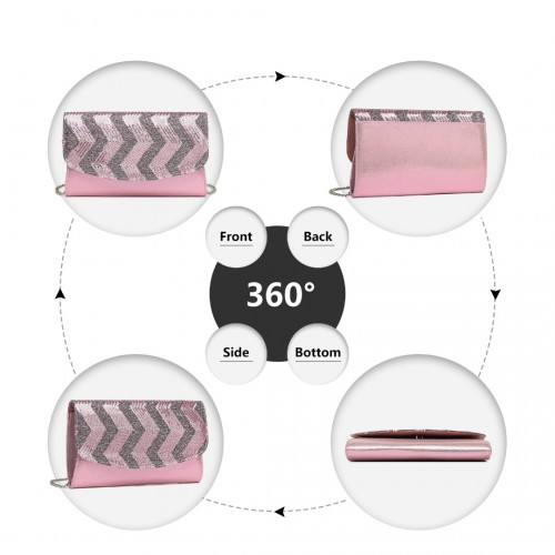 Miss Lulu Stunning Pink Sequins Evening Clutch Bag with Chain Shoulder Strap