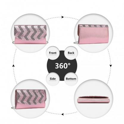 Miss Lulu Stunning Pink Sequins Evening Clutch Bag with Chain Shoulder Strap