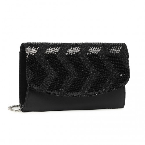 Miss Lulu Gorgeous Sequins Evening Clutch Bag with Chain - Black