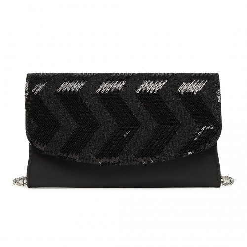 Miss Lulu Gorgeous Sequins Evening Clutch Bag with Chain - Black