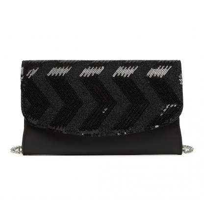 Miss Lulu Gorgeous Sequins Evening Clutch Bag with Chain - Black