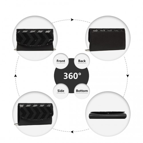 Miss Lulu Gorgeous Sequins Evening Clutch Bag with Chain - Black