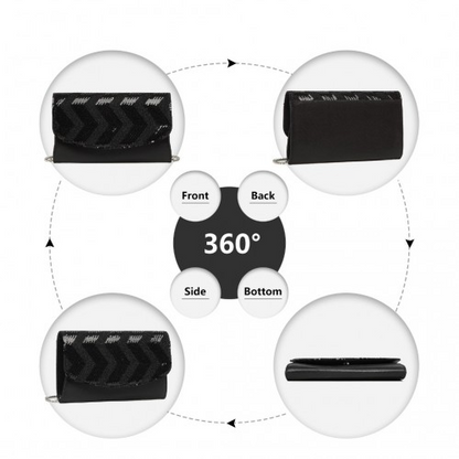 Miss Lulu Gorgeous Sequins Evening Clutch Bag with Chain - Black