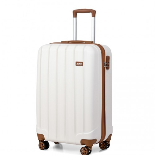 Kono Vertical Stripe Hard Shell Suitcase 19 Inch Luggage - Cream | Lightweight & Durable Travel Case