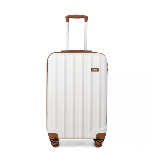Kono Vertical Stripe Hard Shell Suitcase 19 Inch Luggage - Cream | Lightweight & Durable Travel Case