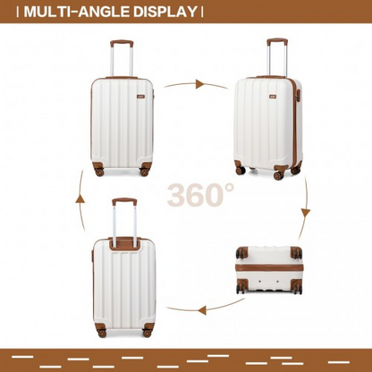 Kono Vertical Stripe Hard Shell Suitcase 19 Inch Luggage - Cream | Lightweight & Durable Travel Case
