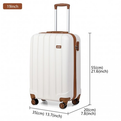 Kono Vertical Stripe Hard Shell Suitcase 19 Inch Luggage - Cream | Lightweight & Durable Travel Case