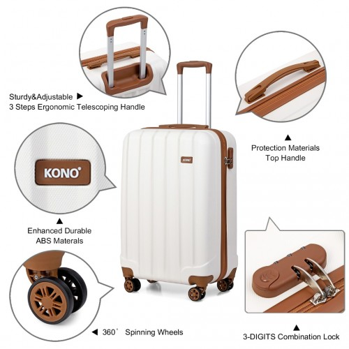 Kono Vertical Stripe Hard Shell Suitcase 19 Inch Luggage - Cream | Lightweight & Durable Travel Case