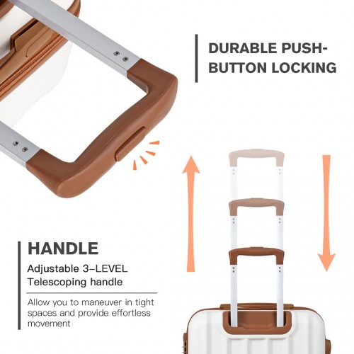 Kono Vertical Stripe Hard Shell Suitcase 19 Inch Luggage - Cream | Lightweight & Durable Travel Case