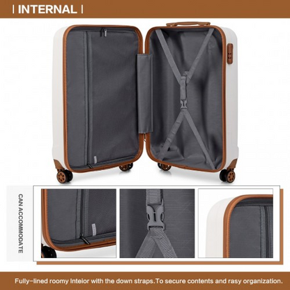 Kono Vertical Stripe Hard Shell Suitcase 19 Inch Luggage - Cream | Lightweight & Durable Travel Case