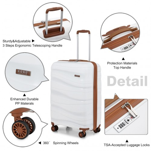 Kono 20 Inch Lightweight Polypropylene Hard Shell Suitcase with TSA Lock - Cream