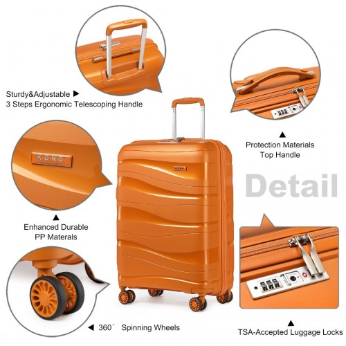 Kono 20 Inch Lightweight Polypropylene Hard Shell Suitcase With TSA Lock - Orange
