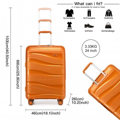 Kono 24 Inch Lightweight Polypropylene Hard Shell Suitcase with TSA Lock - Orange