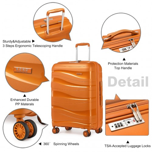 Kono 24 Inch Lightweight Polypropylene Hard Shell Suitcase with TSA Lock - Orange