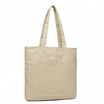 Miss Lulu Large Capacity Canvas Shopping Shoulder Bag - Versatile Khaki Tote