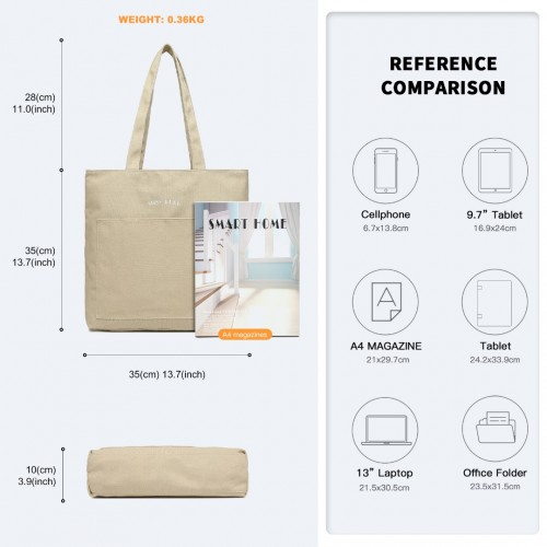 Miss Lulu Large Capacity Canvas Shopping Shoulder Bag - Versatile Khaki Tote