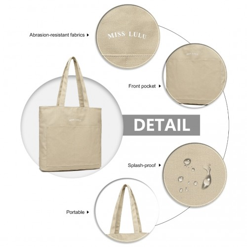 Miss Lulu Large Capacity Canvas Shopping Shoulder Bag - Versatile Khaki Tote