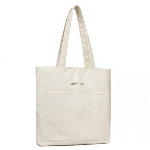 Miss Lulu Large Capacity Canvas Shopping Shoulder Bag - Beige | Stylish & Versatile Tote for Women