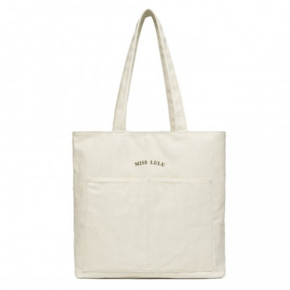 Miss Lulu Large Capacity Canvas Shopping Shoulder Bag - Beige | Stylish & Versatile Tote for Women
