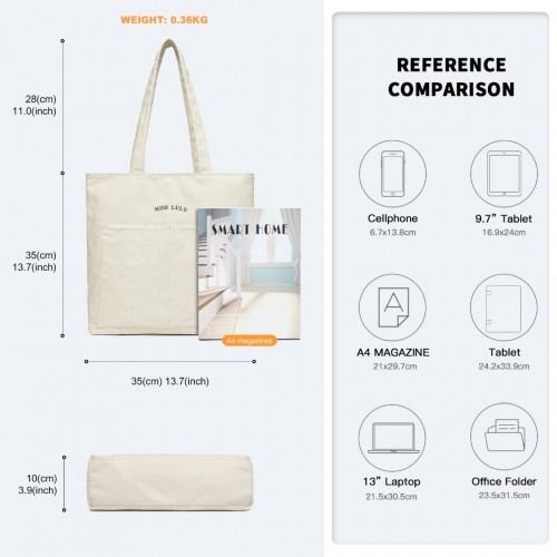 Miss Lulu Large Capacity Canvas Shopping Shoulder Bag - Beige | Stylish & Versatile Tote for Women