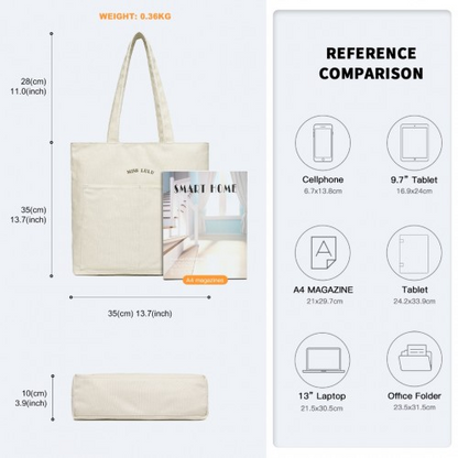 Miss Lulu Large Capacity Canvas Shopping Shoulder Bag - Beige | Stylish & Versatile Tote for Women