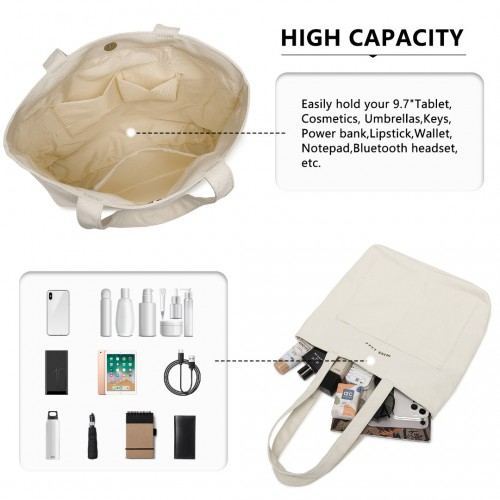 Miss Lulu Large Capacity Canvas Shopping Shoulder Bag - Beige | Stylish & Versatile Tote for Women