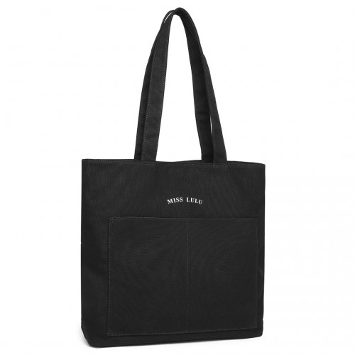 Miss Lulu Large Capacity Canvas Shopping Shoulder Bag - Black | Versatile, Stylish, and Durable