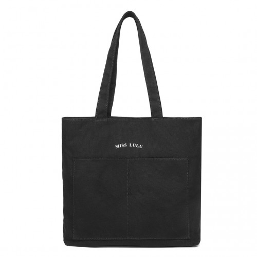 Miss Lulu Large Capacity Canvas Shopping Shoulder Bag - Black | Versatile, Stylish, and Durable