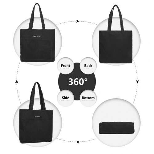 Miss Lulu Large Capacity Canvas Shopping Shoulder Bag - Black | Versatile, Stylish, and Durable