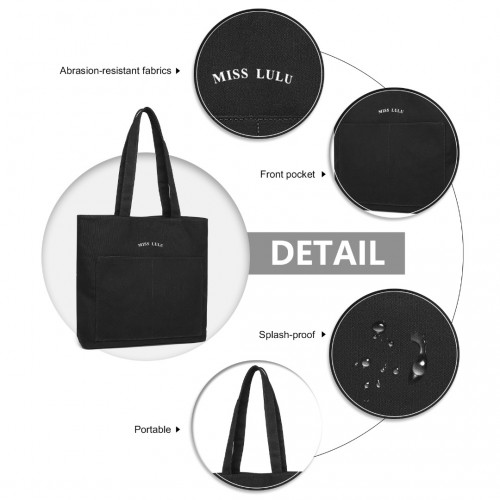 Miss Lulu Large Capacity Canvas Shopping Shoulder Bag - Black | Versatile, Stylish, and Durable