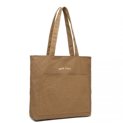 Miss Lulu Large Capacity Canvas Shopping Shoulder Bag - Brown | LH2319