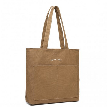 Miss Lulu Large Capacity Canvas Shopping Shoulder Bag - Brown | LH2319