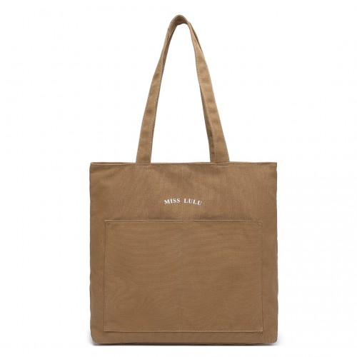 Miss Lulu Large Capacity Canvas Shopping Shoulder Bag - Brown | LH2319
