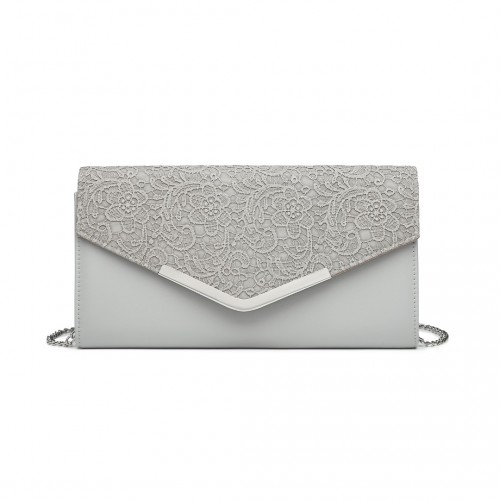 Miss Lulu Lace Envelope Flap Clutch Evening Bag - Elegant Grey Purse for Weddings, Proms, and Parties