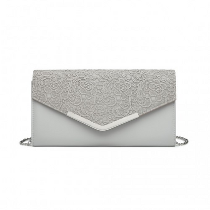Miss Lulu Lace Envelope Flap Clutch Evening Bag - Elegant Grey Purse for Weddings, Proms, and Parties