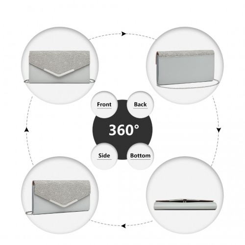 Miss Lulu Lace Envelope Flap Clutch Evening Bag - Elegant Grey Purse for Weddings, Proms, and Parties