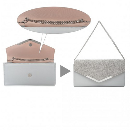 Miss Lulu Lace Envelope Flap Clutch Evening Bag - Elegant Grey Purse for Weddings, Proms, and Parties