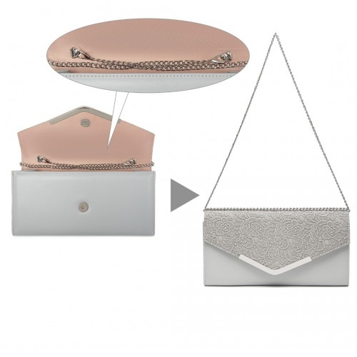Miss Lulu Lace Envelope Flap Clutch Evening Bag - Elegant Grey Purse for Weddings, Proms, and Parties
