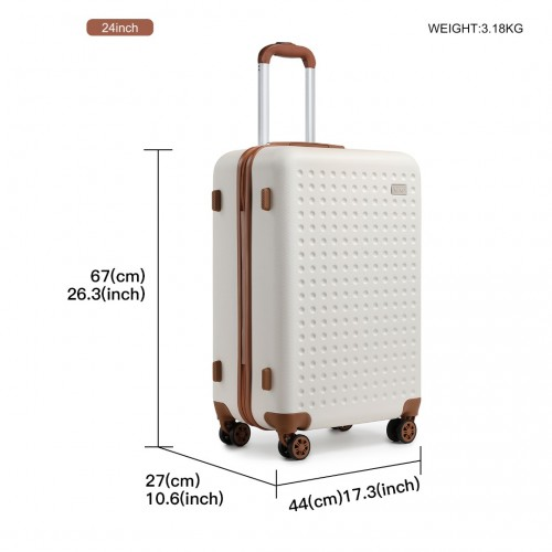 Kono 24 Inch Flexible Hard Shell ABS Suitcase With TSA Lock - Cream - Durable & Stylish Luggage