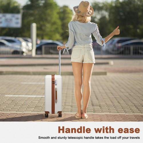 Kono 24 Inch Flexible Hard Shell ABS Suitcase With TSA Lock - Cream - Durable & Stylish Luggage