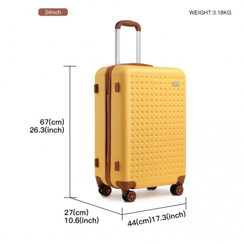 Kono 24" Flexible Hard Shell ABS Suitcase with TSA Lock - Yellow