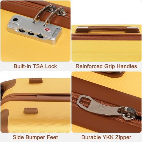 Kono 24" Flexible Hard Shell ABS Suitcase with TSA Lock - Yellow