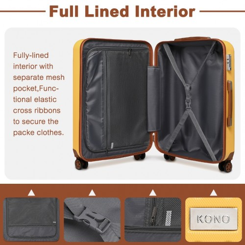 Kono 24" Flexible Hard Shell ABS Suitcase with TSA Lock - Yellow