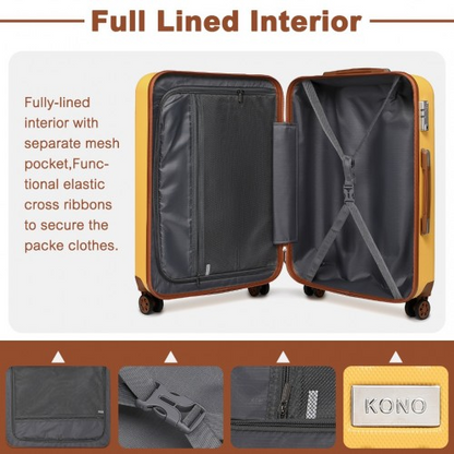 Kono 24" Flexible Hard Shell ABS Suitcase with TSA Lock - Yellow